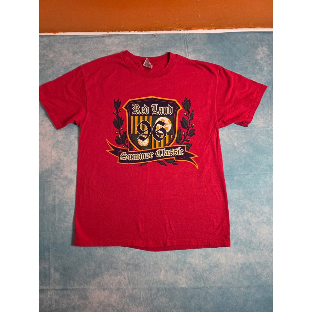 Vintage Red Land 96 Summer Classic Graphic T-Shirt Mens Red Short Sleeve Tee